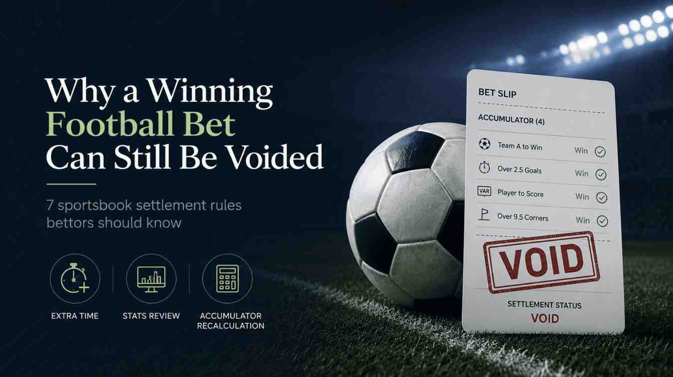 Football bet slip marked void despite winning selections, illustrating sportsbook settlement rules